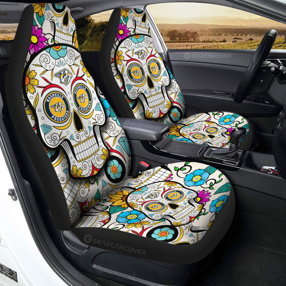 Nashville Predators Car Seat Covers Custom Sugar Skull Car Accessories - Gearcarcover - 2