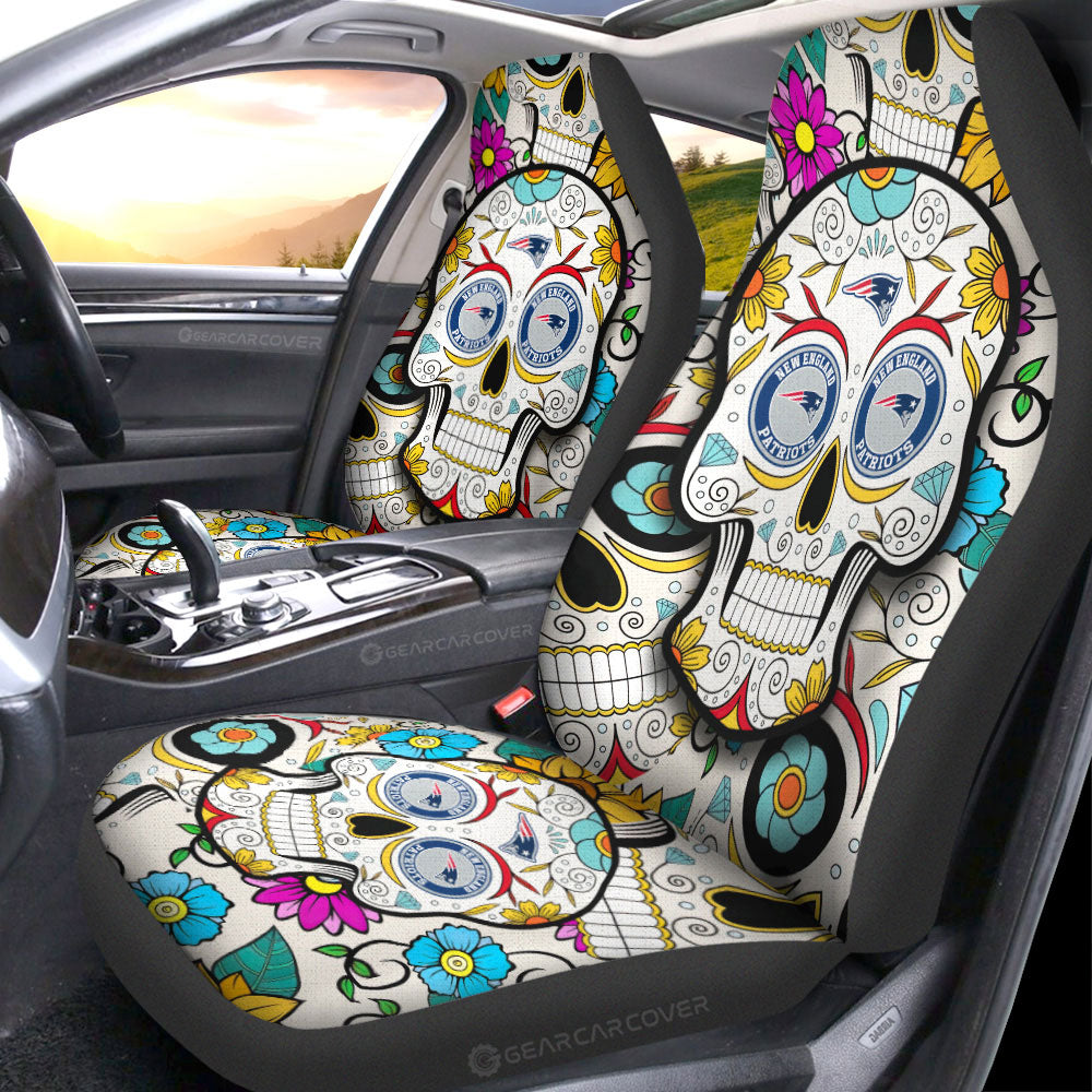 New England Patriots Car Seat Covers Custom Sugar Skull Car Accessories - Gearcarcover - 1