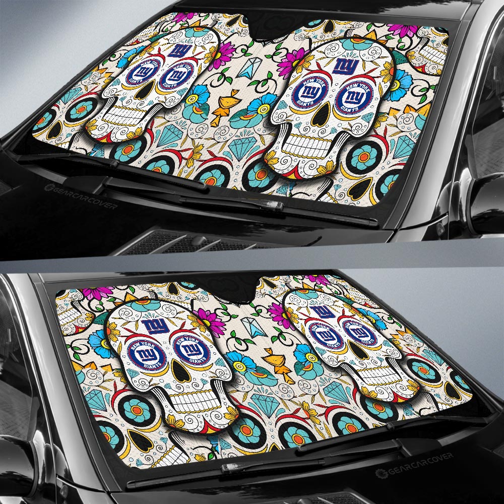 New York Giants Car Sunshade Custom Sugar Skull Car Accessories - Gearcarcover - 2