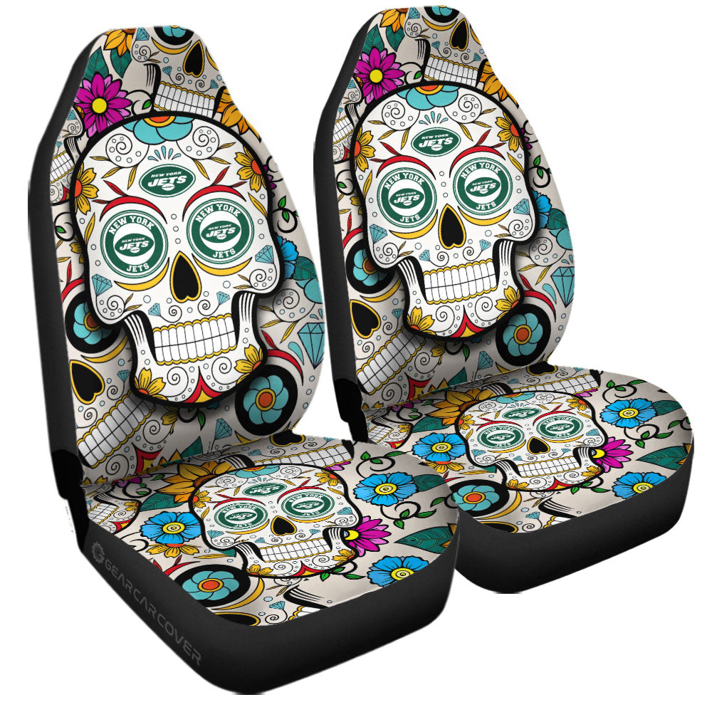 New York Jets Car Seat Covers Custom Sugar Skull Car Accessories - Gearcarcover - 3