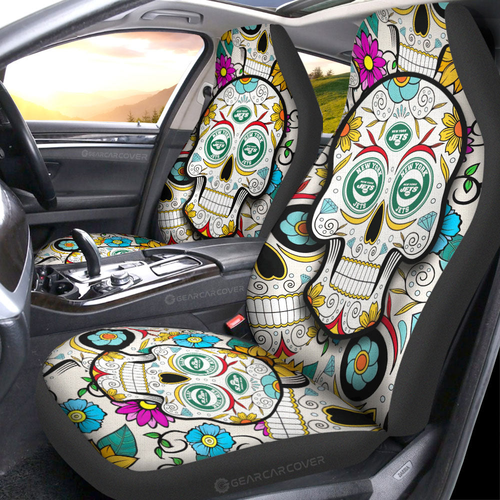 New York Jets Car Seat Covers Custom Sugar Skull Car Accessories - Gearcarcover - 1
