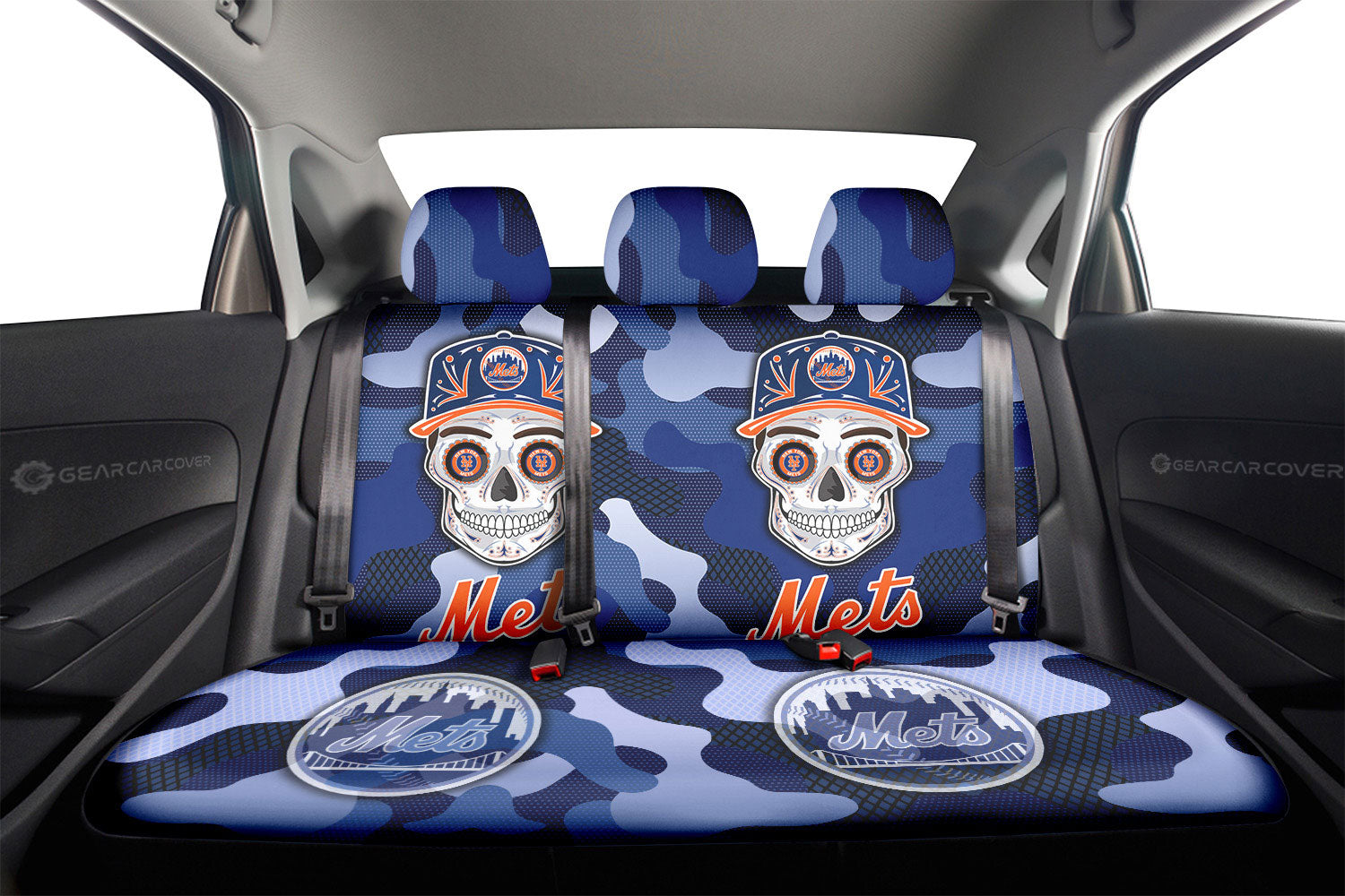 New York Mets Car Back Seat Covers Skull Theme Collection - Gearcarcover - 2