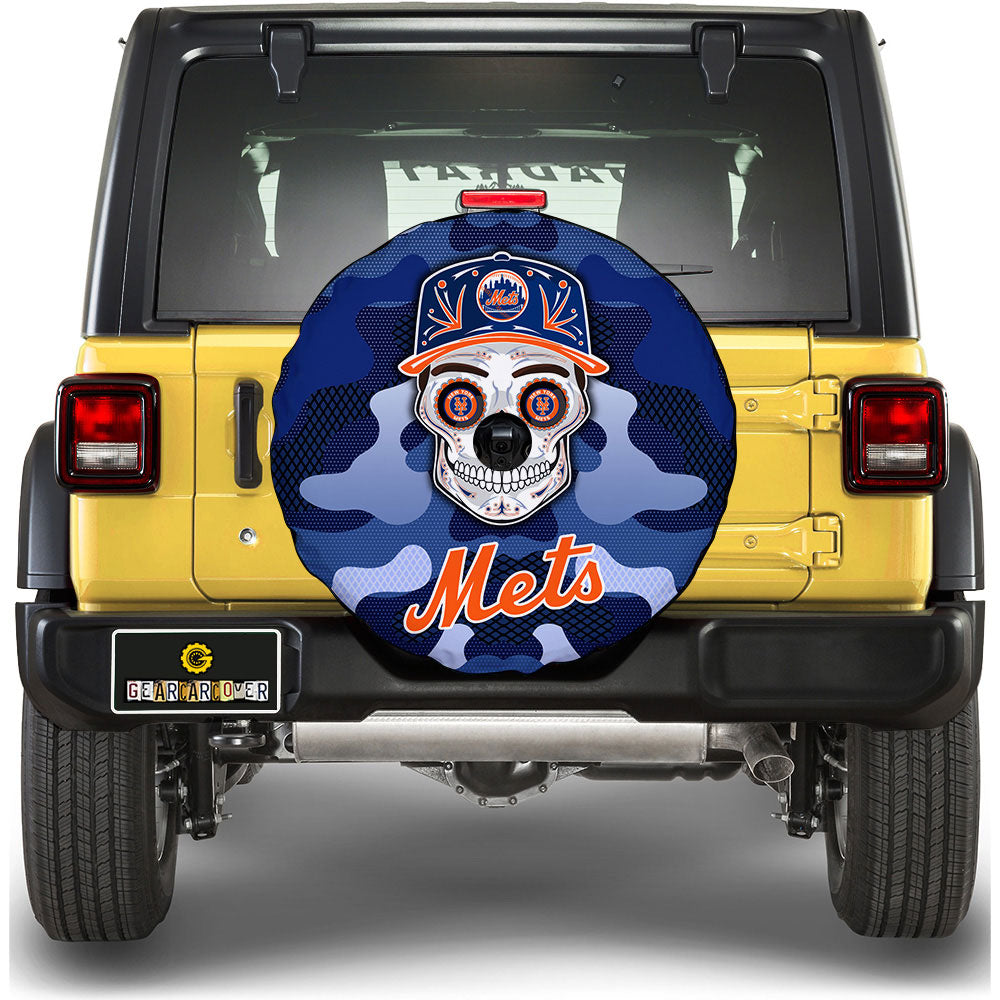 New York Mets Spare Tire Covers Camera Hole Skull Theme Collection - Gearcarcover - 1