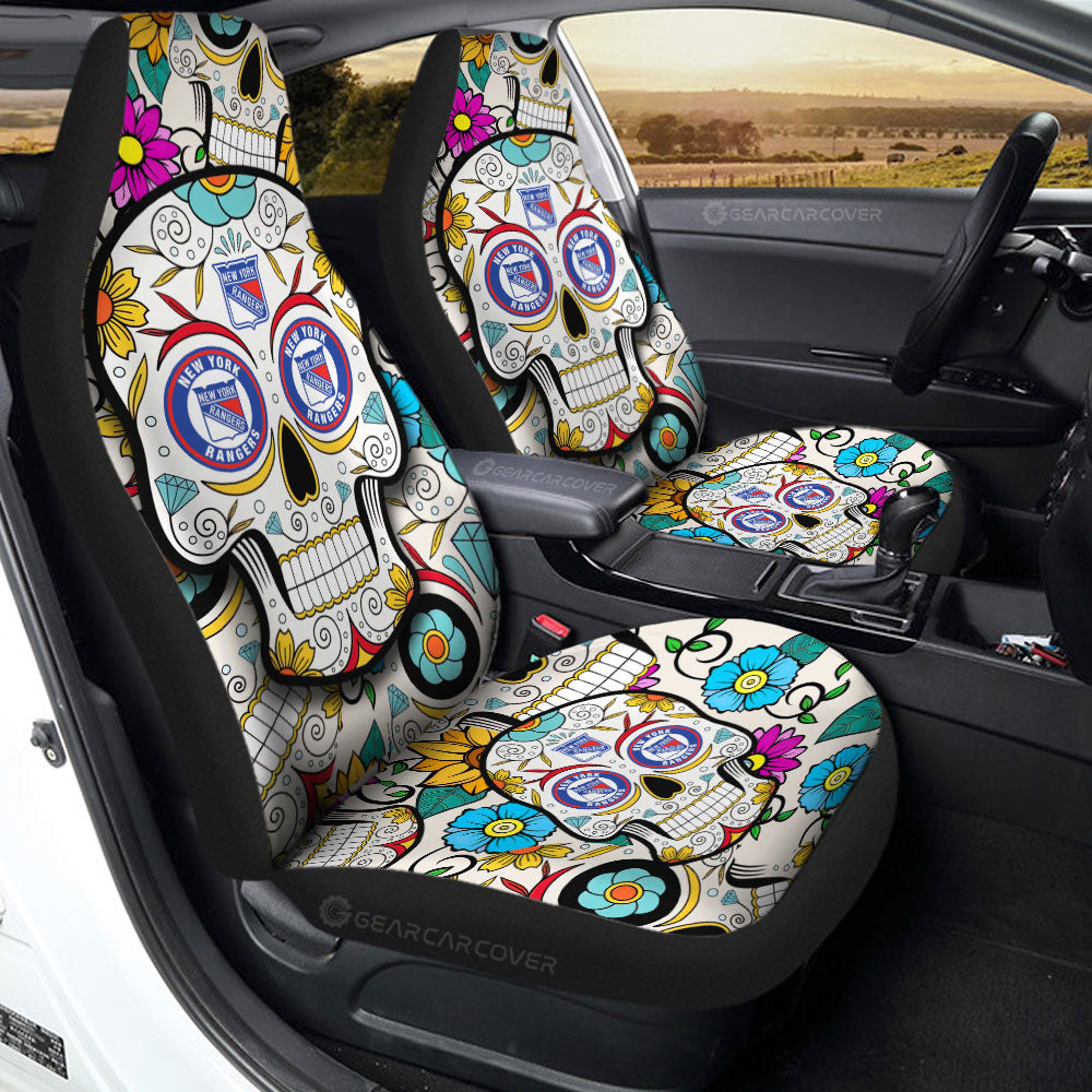 New York Rangers Car Seat Covers Custom Sugar Skull Car Accessories - Gearcarcover - 2