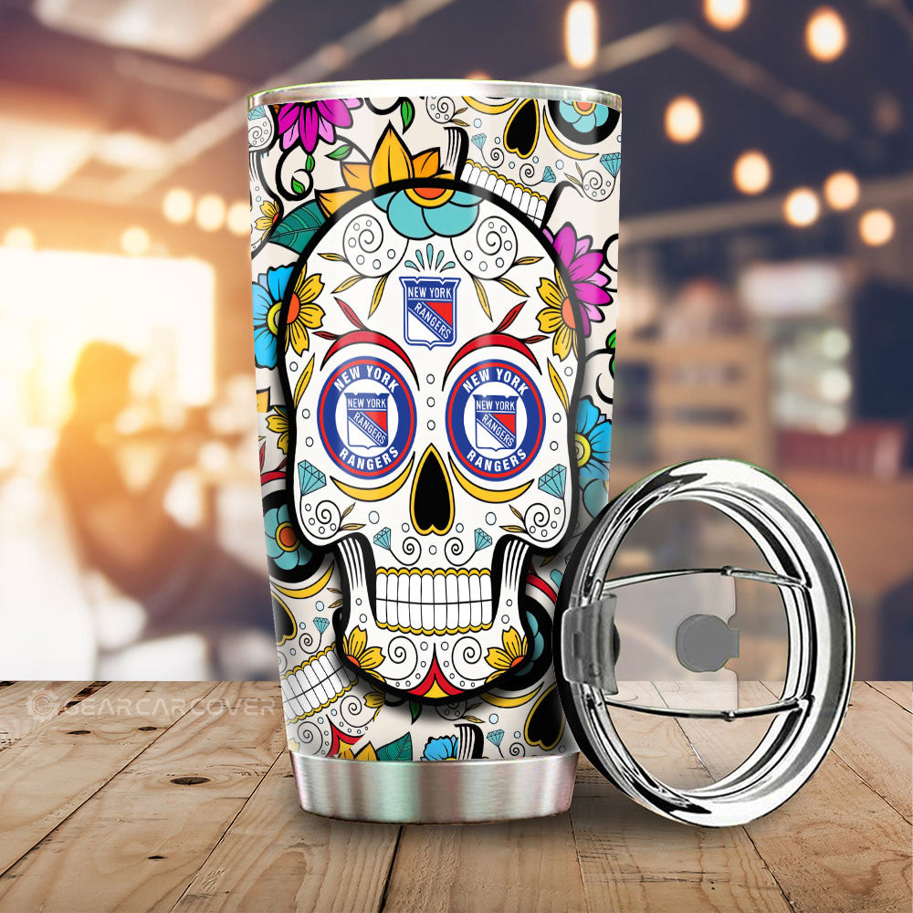 New York Rangers Tumbler Cup Custom Sugar Skull Car Accessories - Gearcarcover - 1