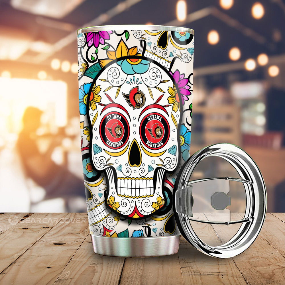 Ottawa Senators Tumbler Cup Custom Sugar Skull Car Accessories - Gearcarcover - 1