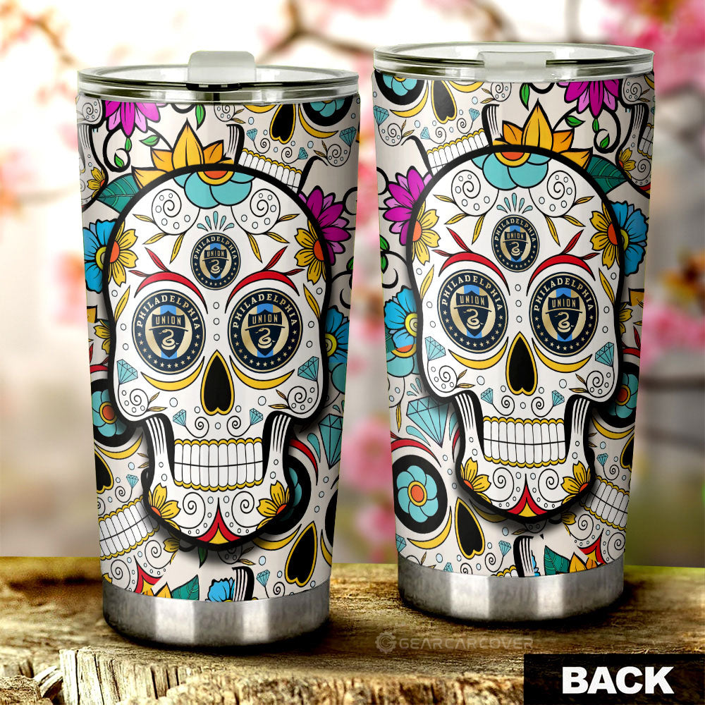 Philadelphia Union Tumbler Cup Custom Sugar Skull Car Accessories - Gearcarcover - 2