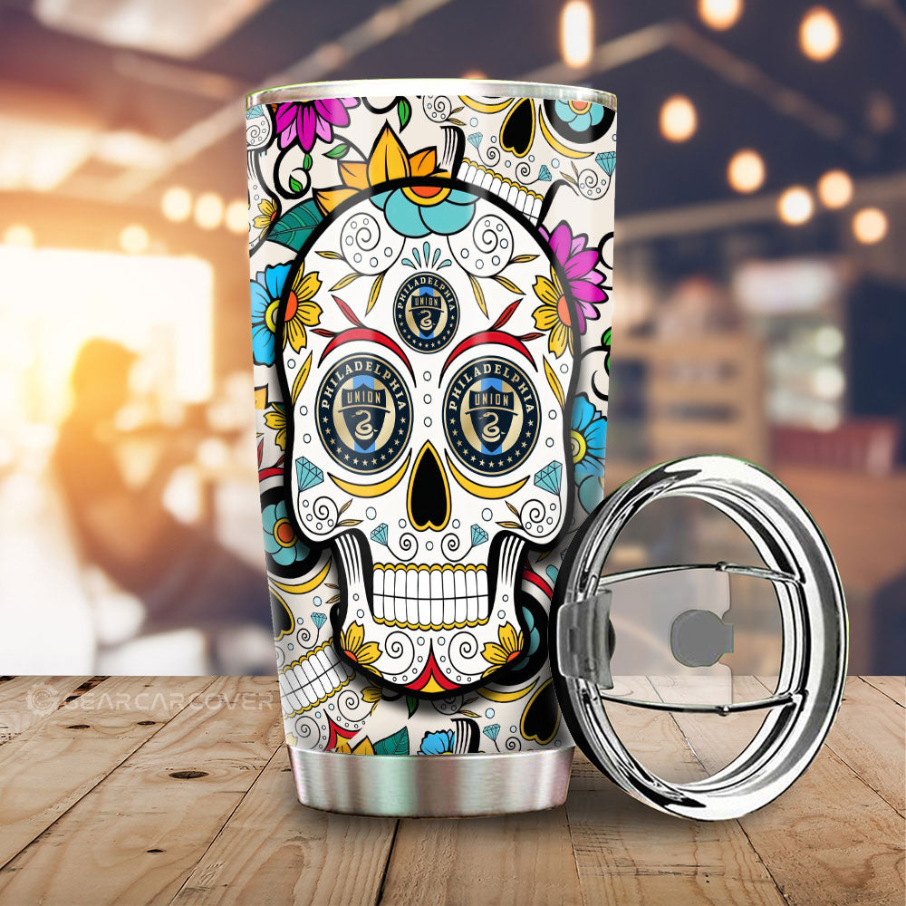 Philadelphia Union Tumbler Cup Custom Sugar Skull Car Accessories - Gearcarcover - 1