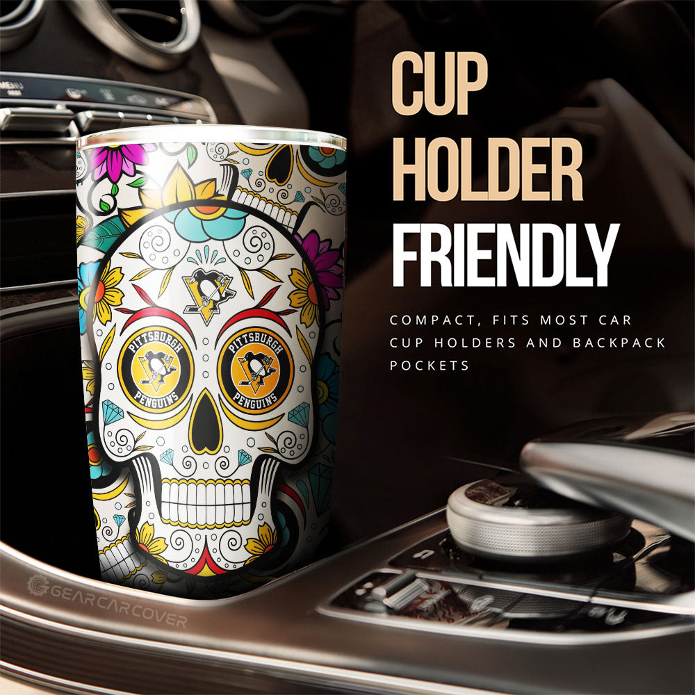 Pittsburgh Penguins Tumbler Cup Custom Sugar Skull Car Accessories - Gearcarcover - 3