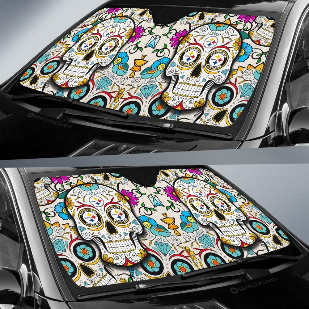 Pittsburgh Steelers Car Sunshade Custom Sugar Skull Car Accessories - Gearcarcover - 2
