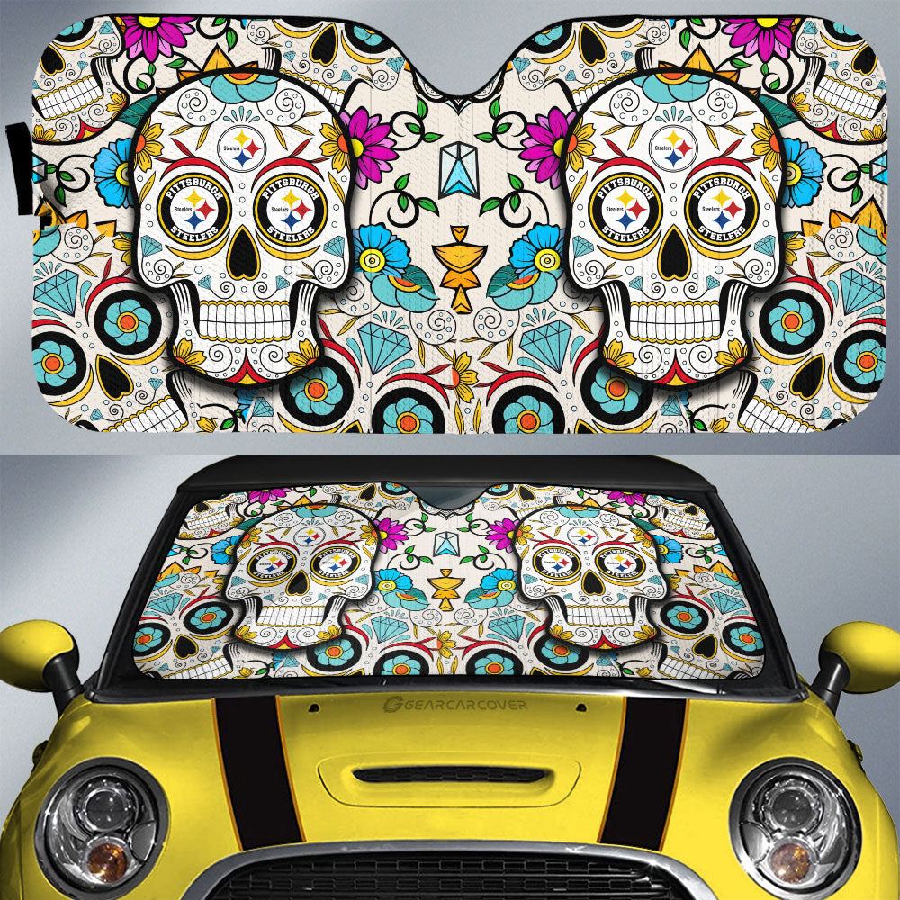 Pittsburgh Steelers Car Sunshade Custom Sugar Skull Car Accessories - Gearcarcover - 1