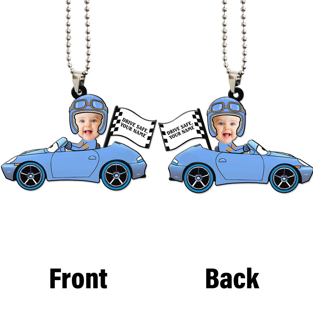 Sally Carrera Ornament Personalized Baby With Helmet Collection - Gearcarcover - 4