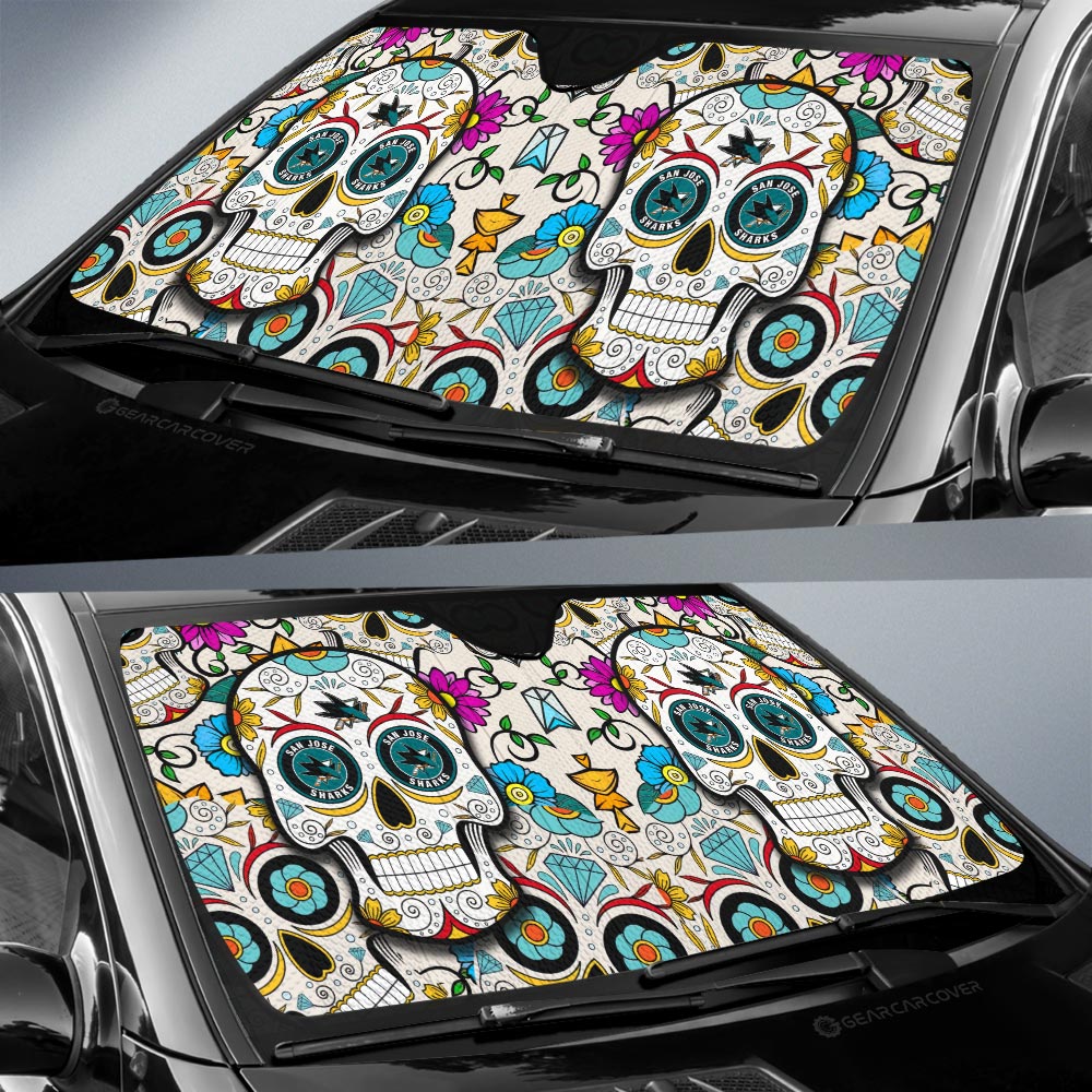 San Jose Sharks Car Sunshade Custom Sugar Skull Car Accessories - Gearcarcover - 2
