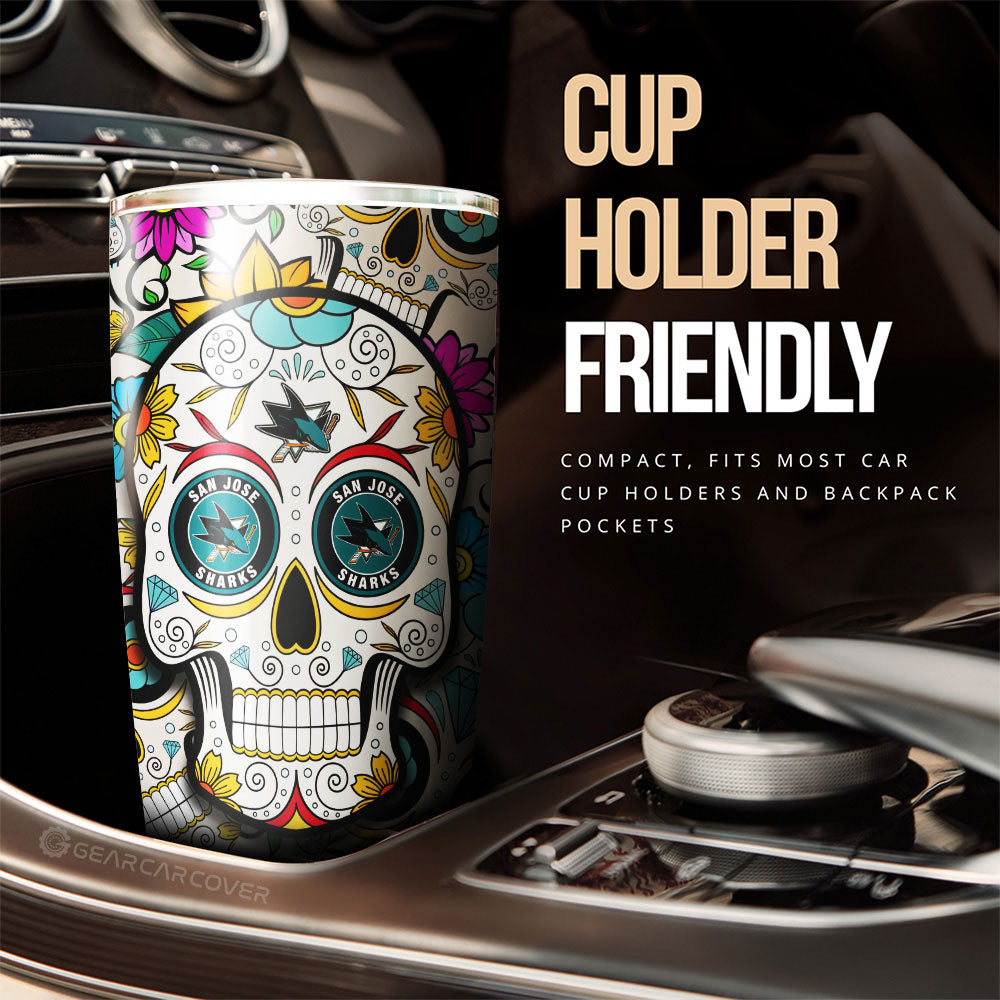 San Jose Sharks Tumbler Cup Custom Sugar Skull Car Accessories - Gearcarcover - 3
