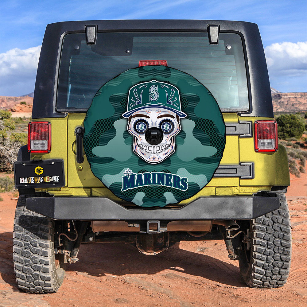 Seattle Mariners Spare Tire Covers Camera Hole Skull Theme Collection - Gearcarcover - 3