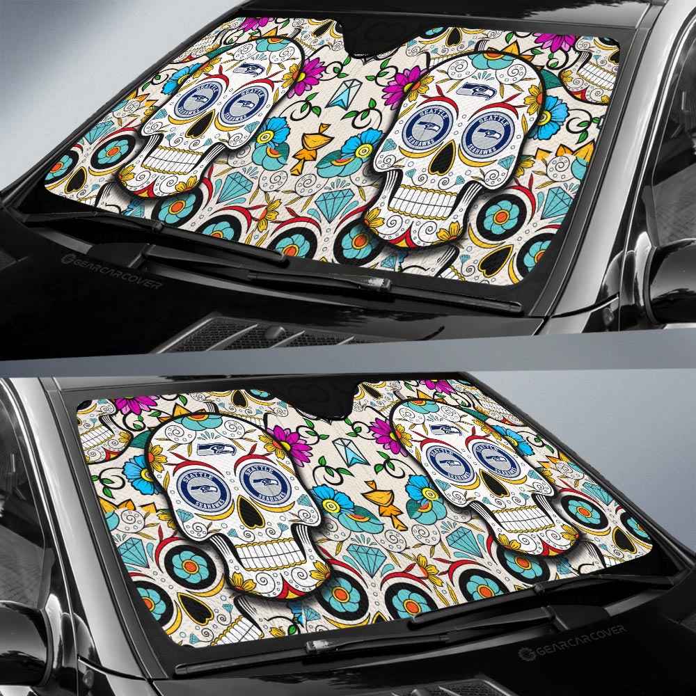 Seattle Seahawks Car Sunshade Custom Sugar Skull Car Accessories - Gearcarcover - 2