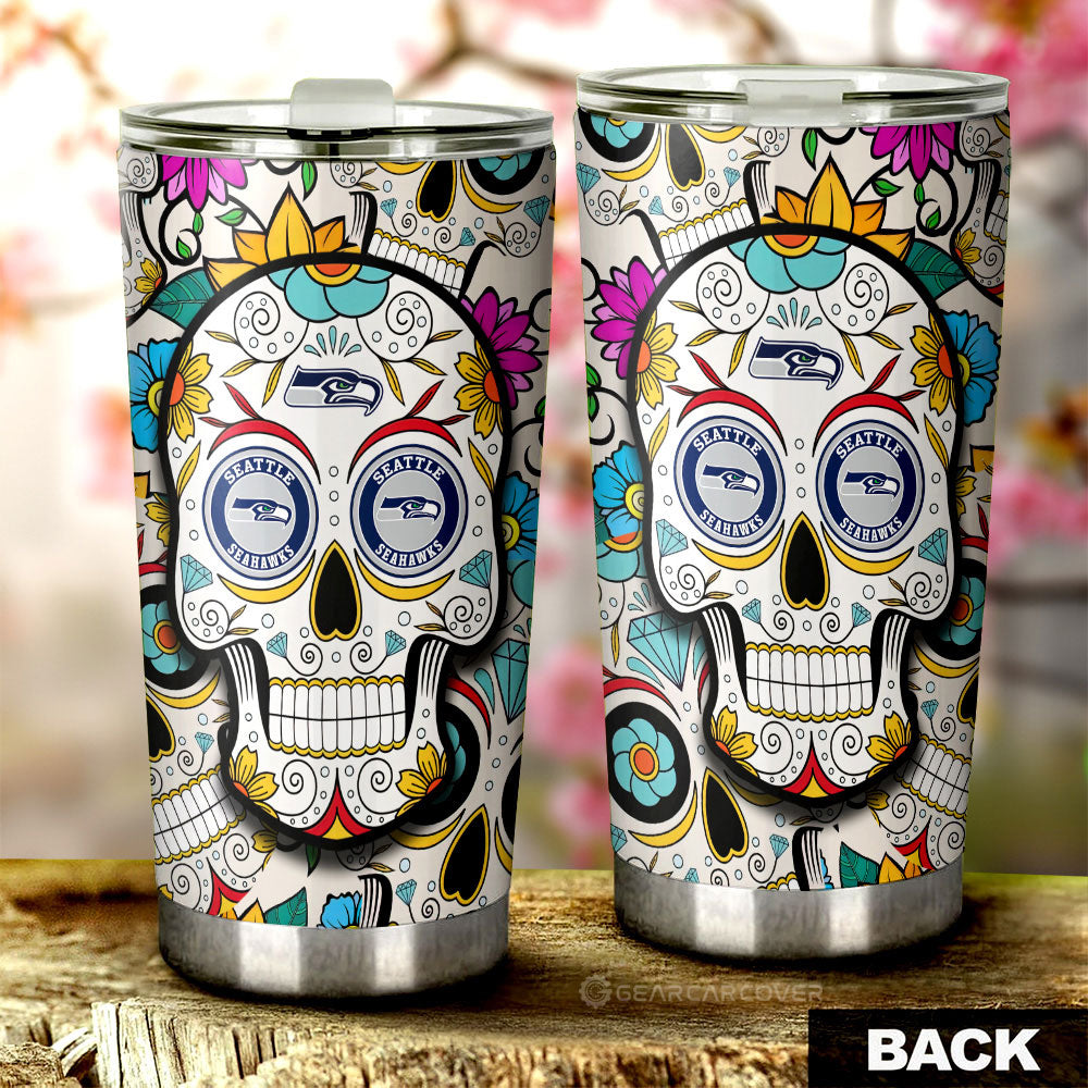 Seattle Seahawks Tumbler Cup Custom Sugar Skull Car Accessories - Gearcarcover - 2