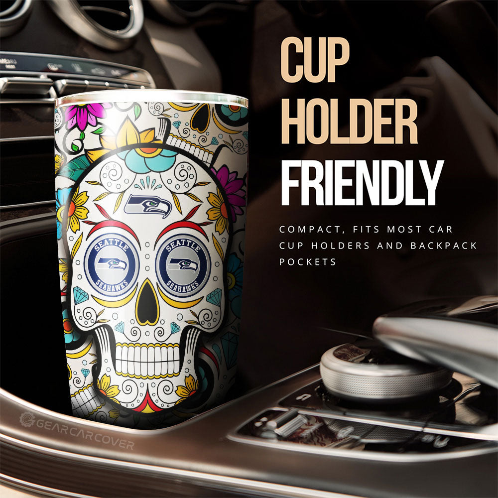 Seattle Seahawks Tumbler Cup Custom Sugar Skull Car Accessories - Gearcarcover - 3