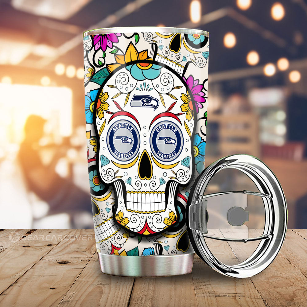 Seattle Seahawks Tumbler Cup Custom Sugar Skull Car Accessories - Gearcarcover - 1