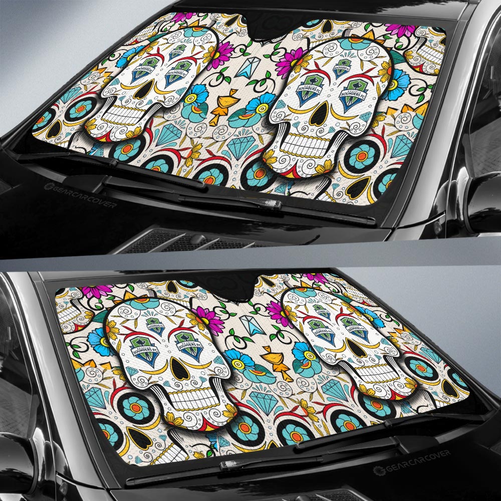 Seattle Sounders FC Car Sunshade Custom Sugar Skull Car Accessories - Gearcarcover - 2