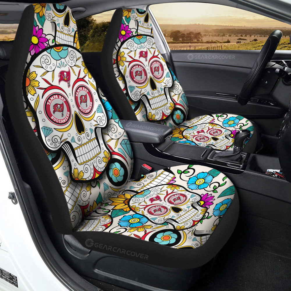 Tampa Bay Buccaneers Car Seat Covers Custom Sugar Skull Car Accessories - Gearcarcover - 2