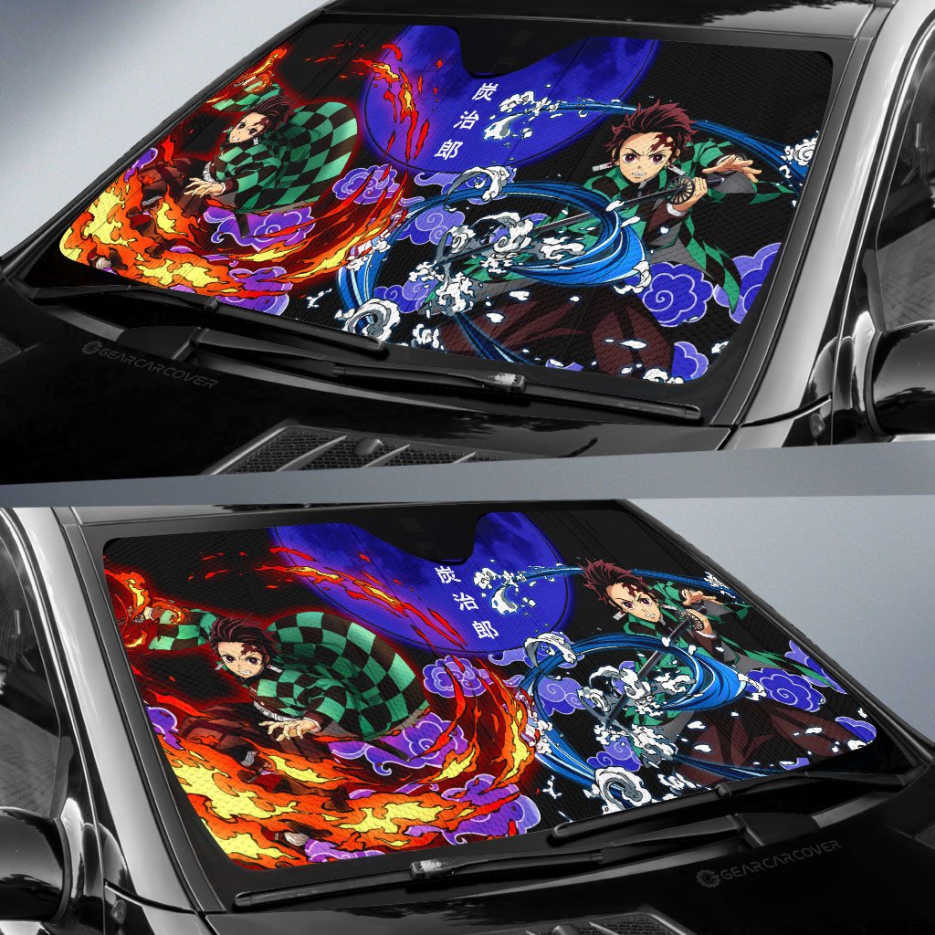 Tanjiro Car Sunshade Custom Sun And Water Breathing Skill Demon Slayer Anime Car Accessories - Gearcarcover - 2