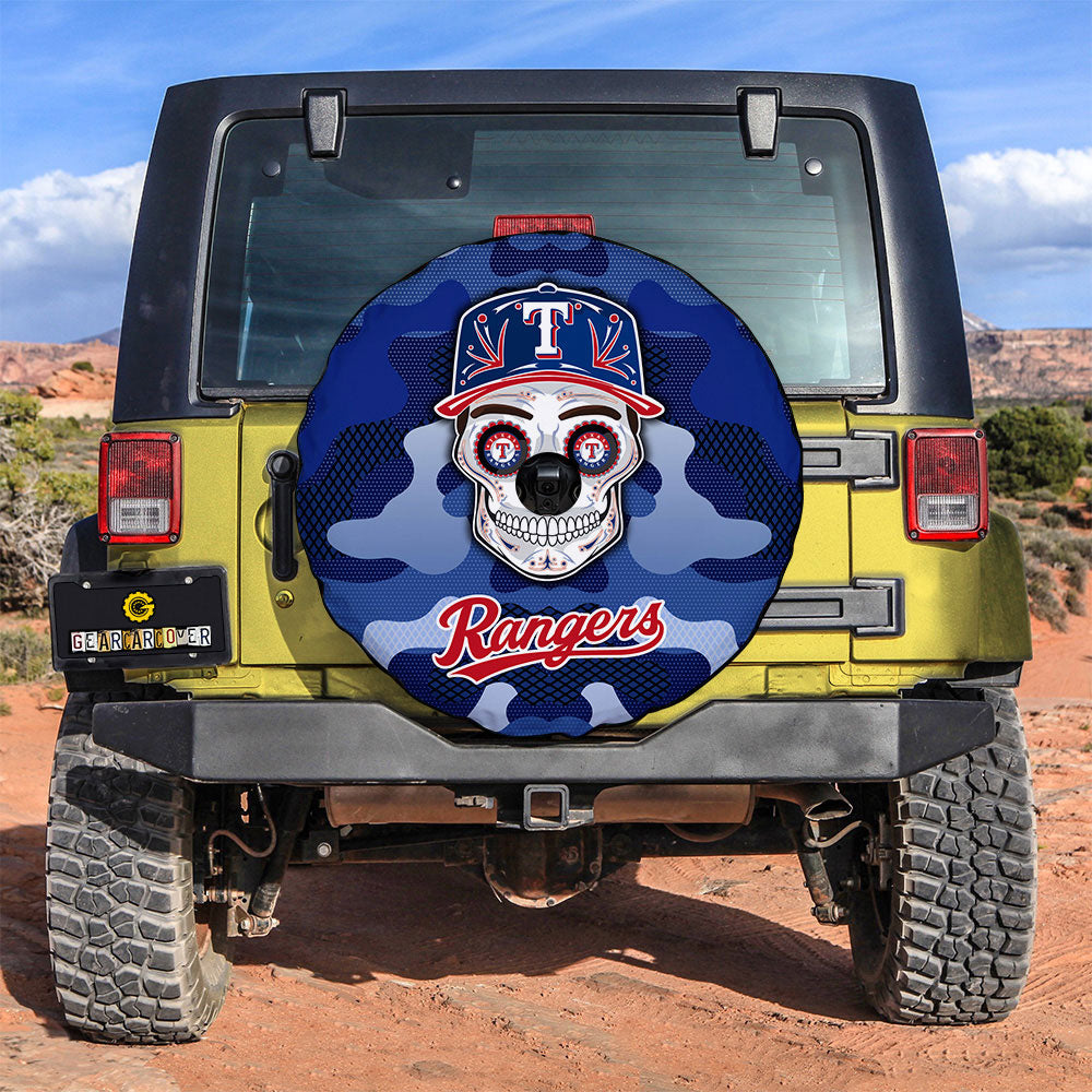 Texas Rangers Spare Tire Covers Camera Hole Skull Theme Collection - Gearcarcover - 3