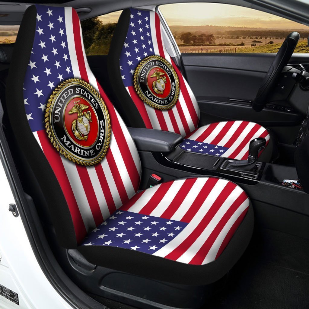 U.S Marine Corps Car Seat Covers Custom American Flag Car Accessories - Gearcarcover - 2