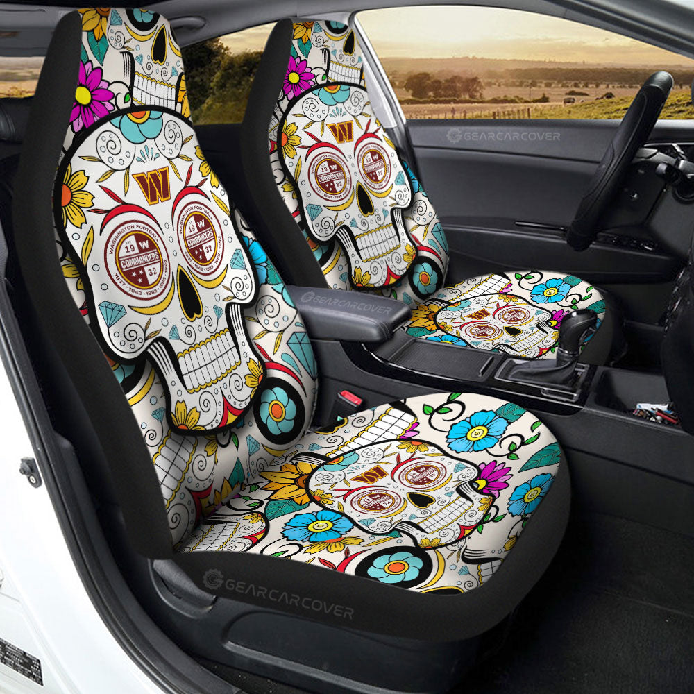 Washington Commanders Car Seat Covers Custom Sugar Skull Car Accessories - Gearcarcover - 2