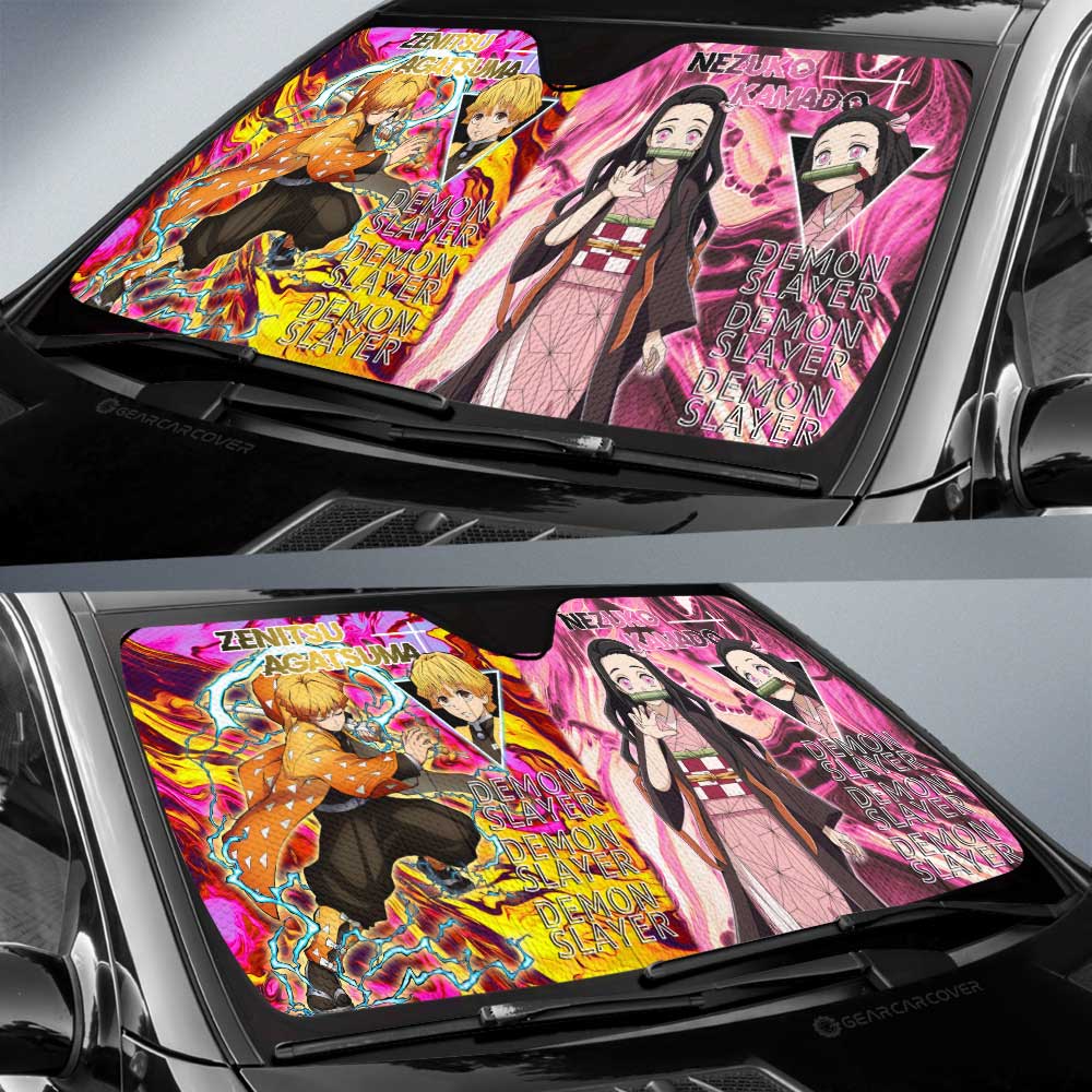 Zenitsu And Nezuko Car Sunshade Custom Car Accessories - Gearcarcover - 3