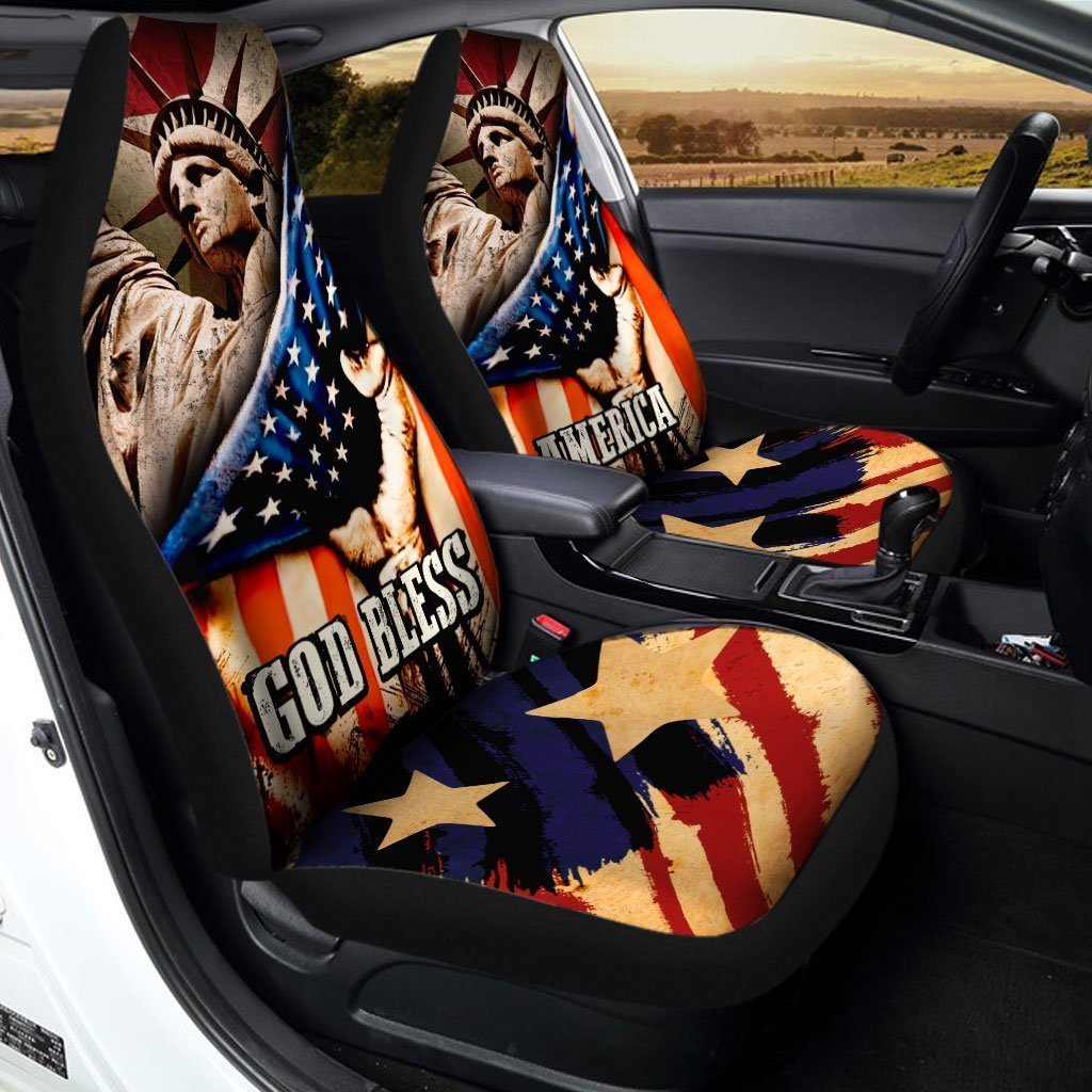 American Flag Car Seat Covers Custom Liberty Statue God Bless America Car Accessories - Gearcarcover - 3