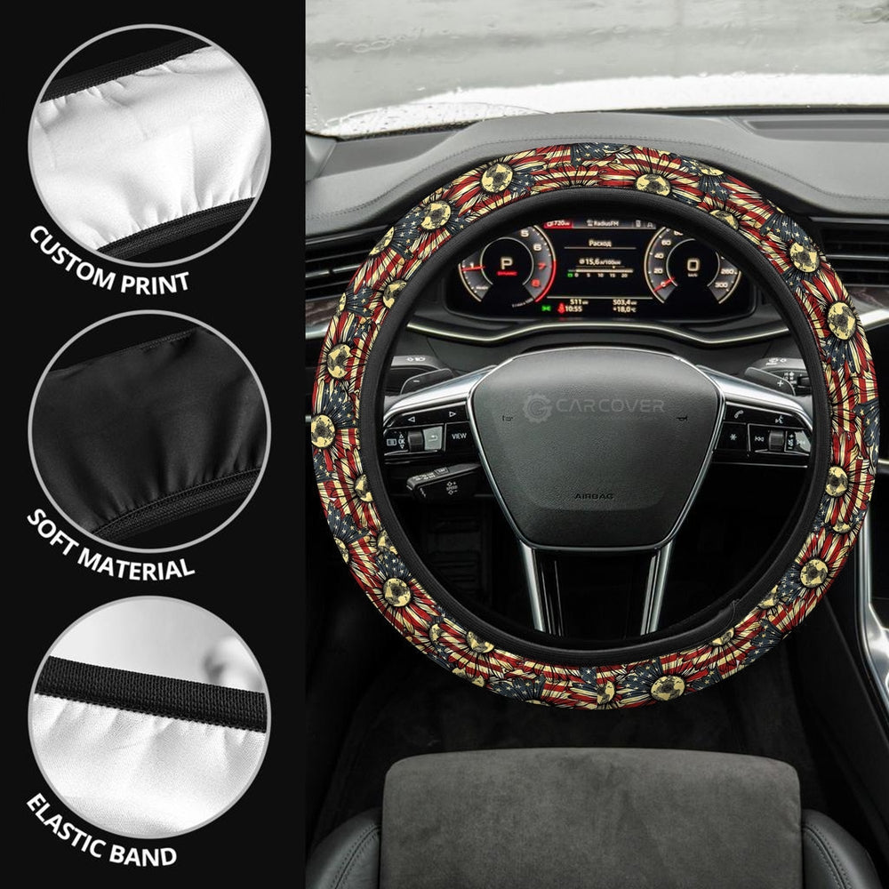 American Sunflower Steering Wheel Covers Custom US Flag Car Accessories - Gearcarcover - 3