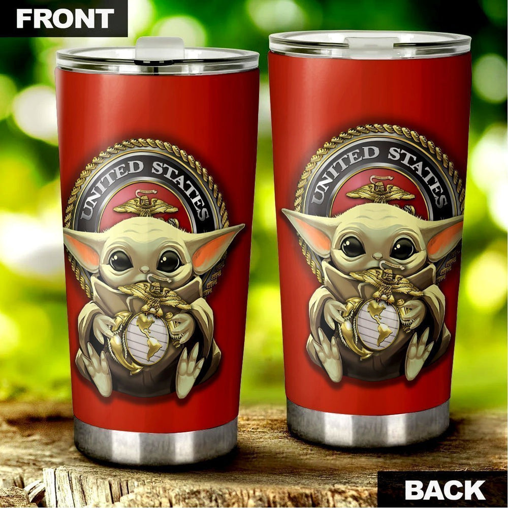 Baby Yoda U.S Marines Corps Tumbler Cup Custom Emblem Car Accessories - Gearcarcover - 4