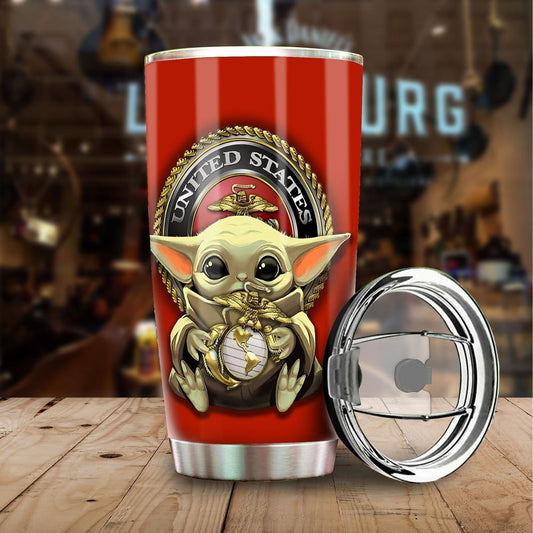 Baby Yoda U.S Marines Corps Tumbler Cup Custom Emblem Car Accessories - Gearcarcover - 1