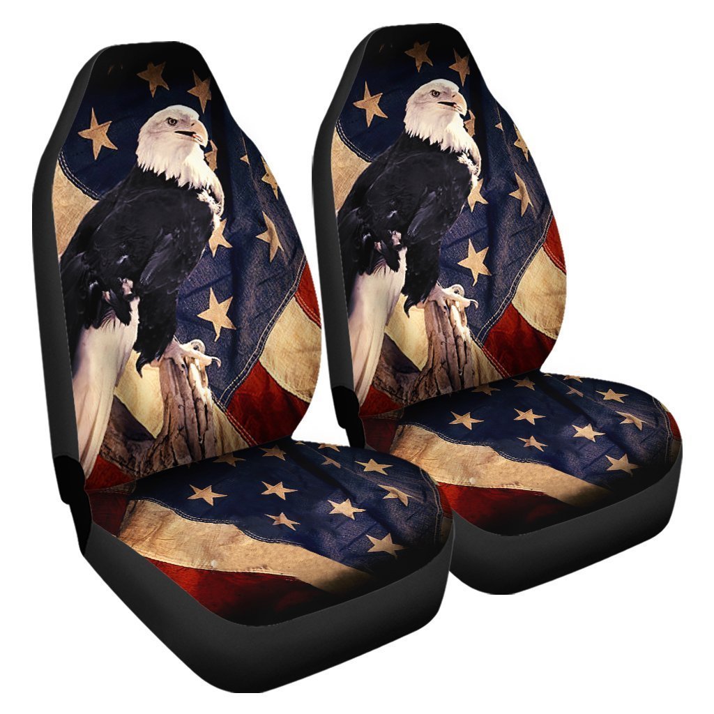 Bald Eagle Car Seat Cover Custom American Flag Car Accessories - Gearcarcover - 3