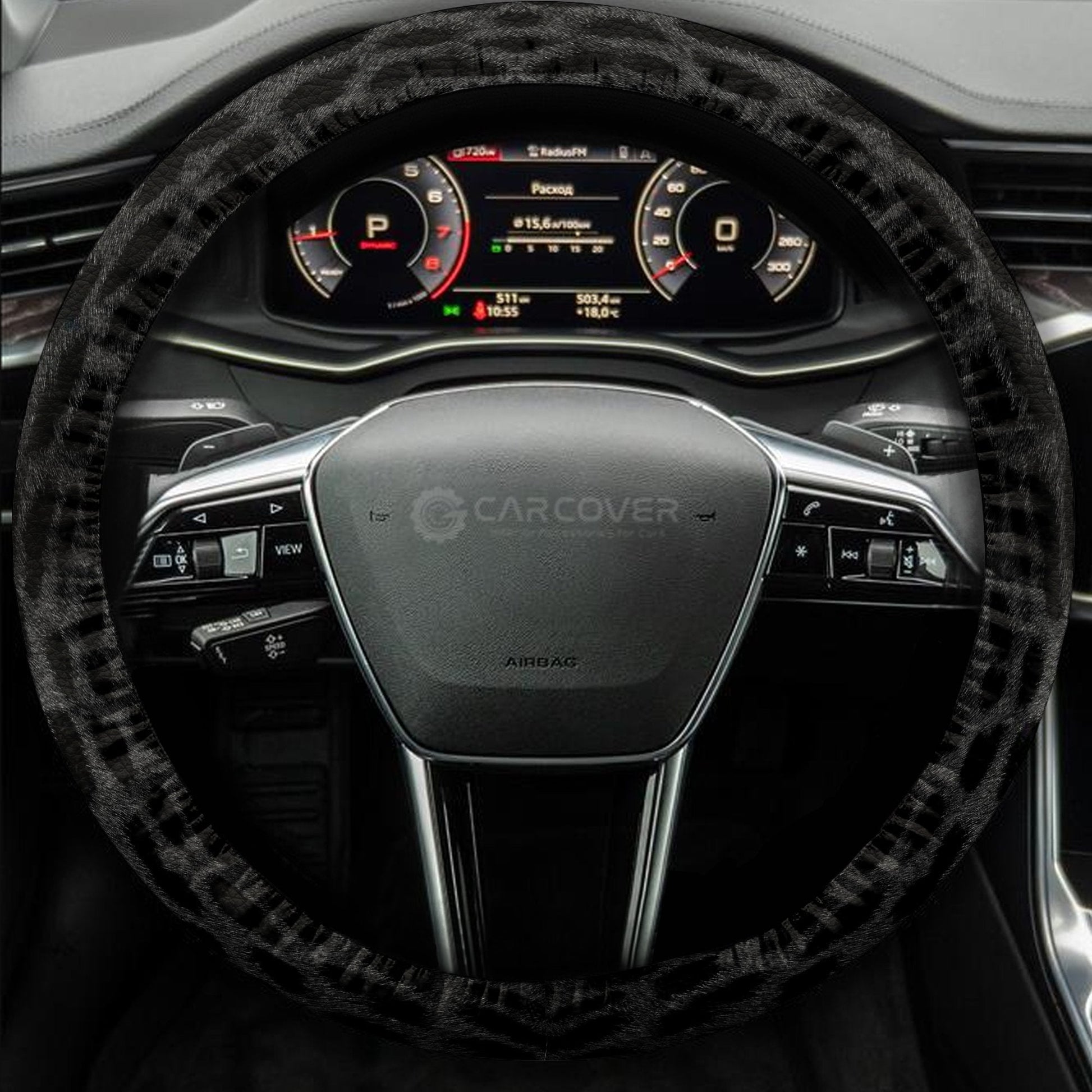 Black Cheetah Skin Steering Wheel Cover Custom Animal Skin Printed - Gearcarcover - 3