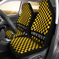 Black Yellow Checkered Personalized Car Seat Covers Custom Name Car Accessories - Gearcarcover - 1