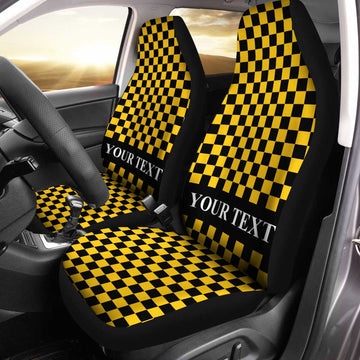 Black Yellow Checkered Personalized Car Seat Covers Custom Name Car Accessories - Gearcarcover - 1