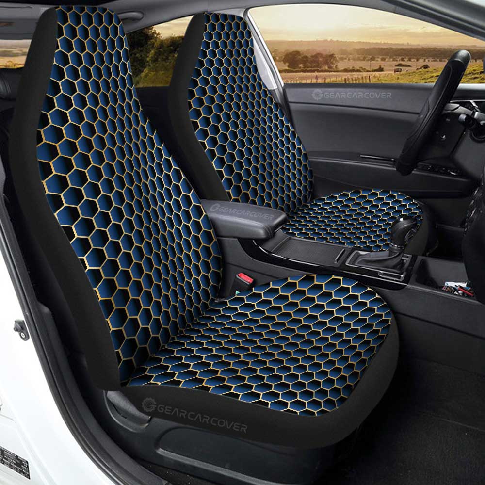 Blue Pattern Car Seat Covers Custom Honeycomb Background Car Accessories - Gearcarcover - 3