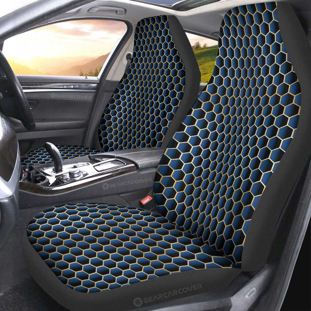 Blue Pattern Car Seat Covers Custom Honeycomb Background Car Accessories - Gearcarcover - 4
