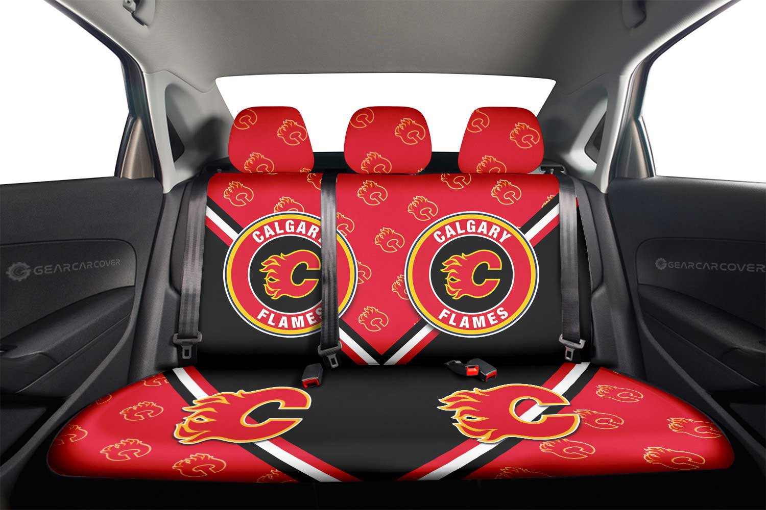 Calgary Flames Car Back Seat Cover Custom Car Accessories For Fans - Gearcarcover - 2