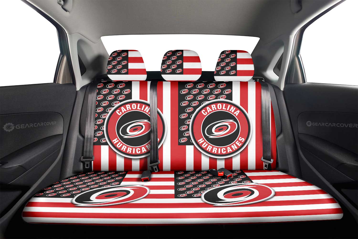 Carolina Hurricanes Car Back Seat Cover Custom US Flag Style - Gearcarcover - 2