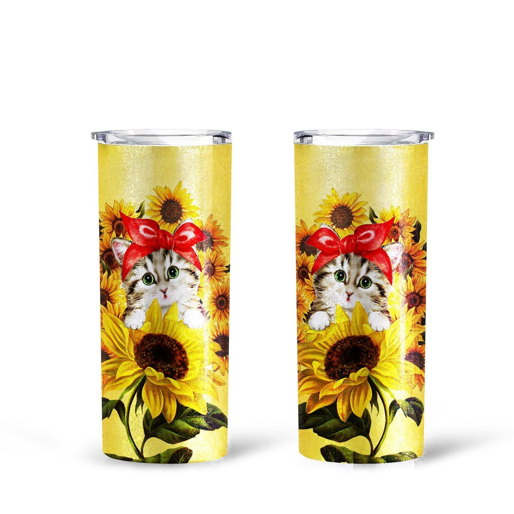 Cat Sunflower Custom Tall Glitter Tumbler - Gearcarcover - 1