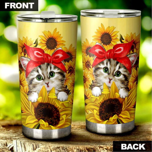 Cat Sunflower Custom Tumbler Stainless Steel - Gearcarcover - 2