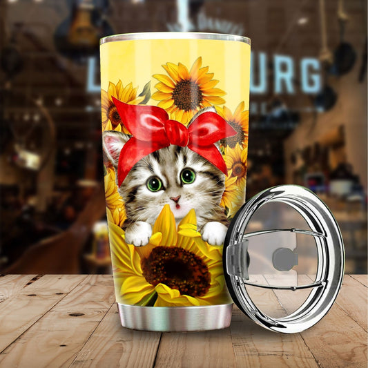 Cat Sunflower Custom Tumbler Stainless Steel - Gearcarcover - 1