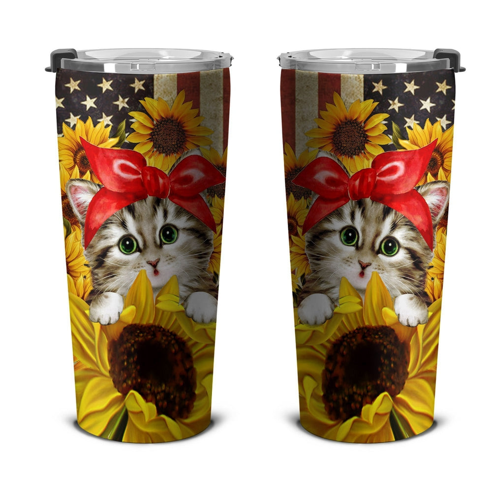 Cat Sunflower Tumbler Stainless Steel Custom American Flag - Gearcarcover - 4
