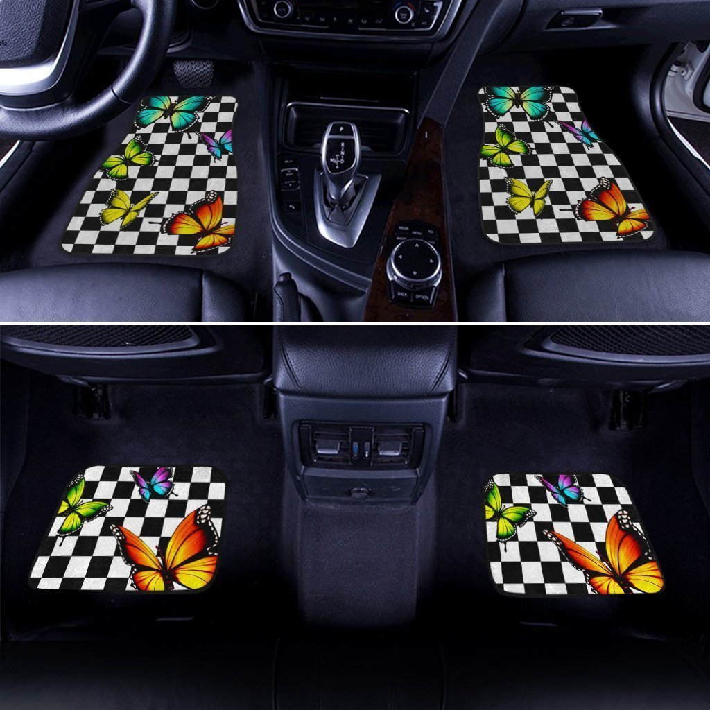 Checkerboard Butterfly Car Floor Mats Custom Colorful Car Accessories - Gearcarcover - 3