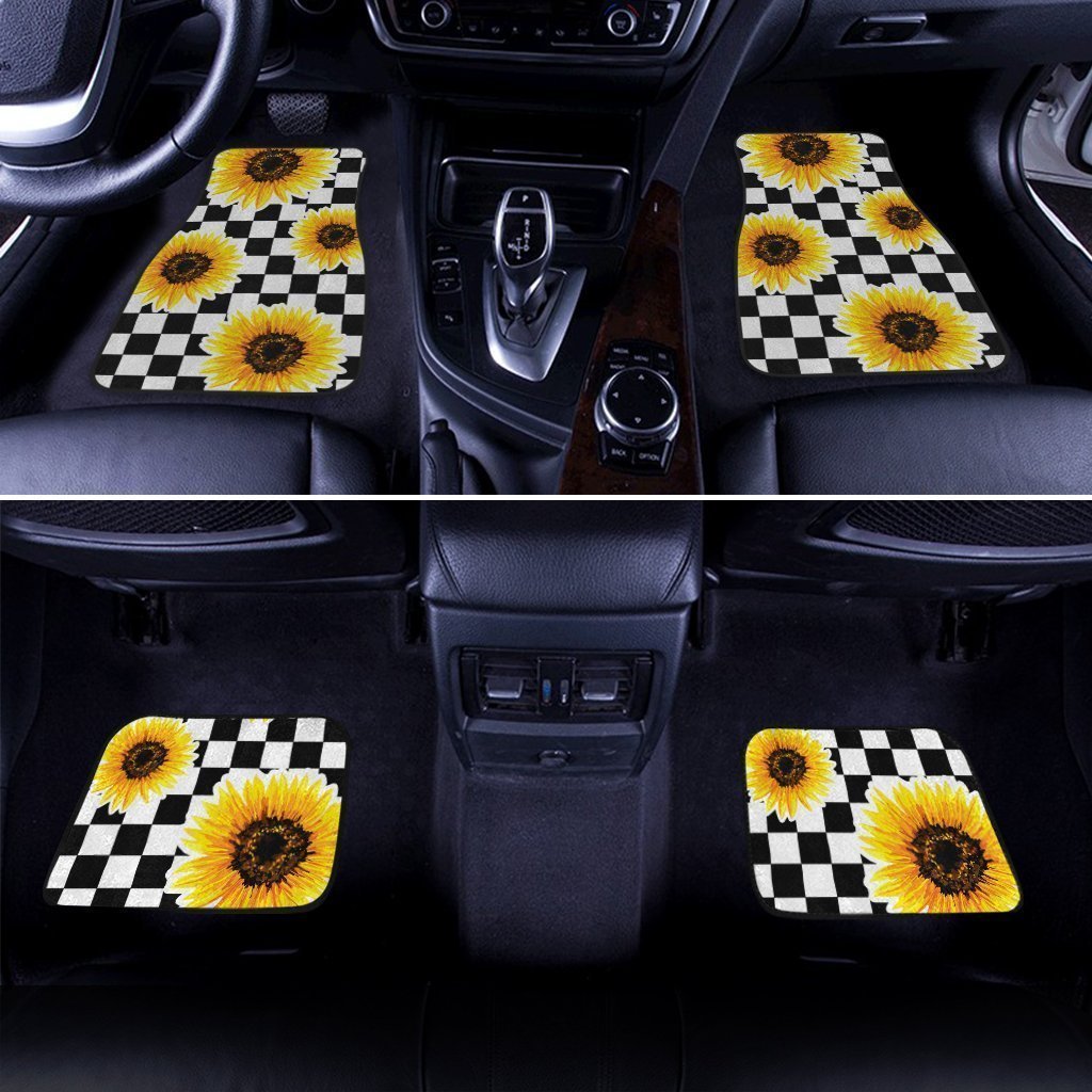 Checkerboard Sunflower Car Floor Mats Custom Car Interior Accessories - Gearcarcover - 3