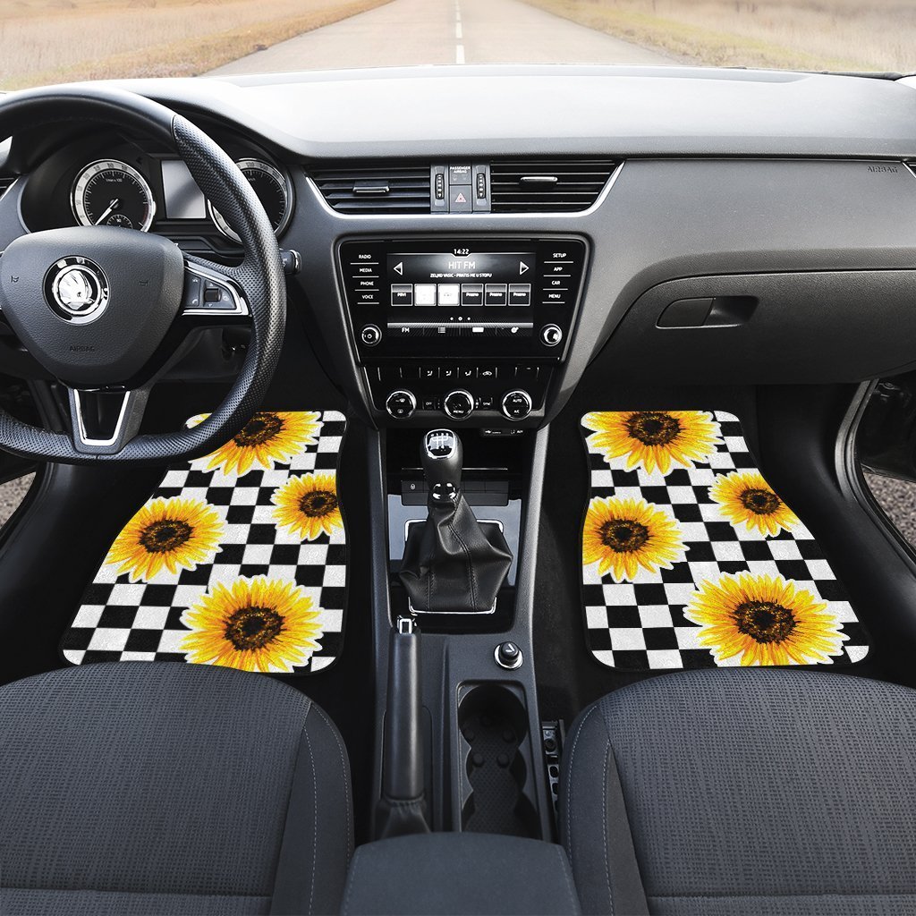 Checkerboard Sunflower Car Floor Mats Custom Car Interior Accessories - Gearcarcover - 4
