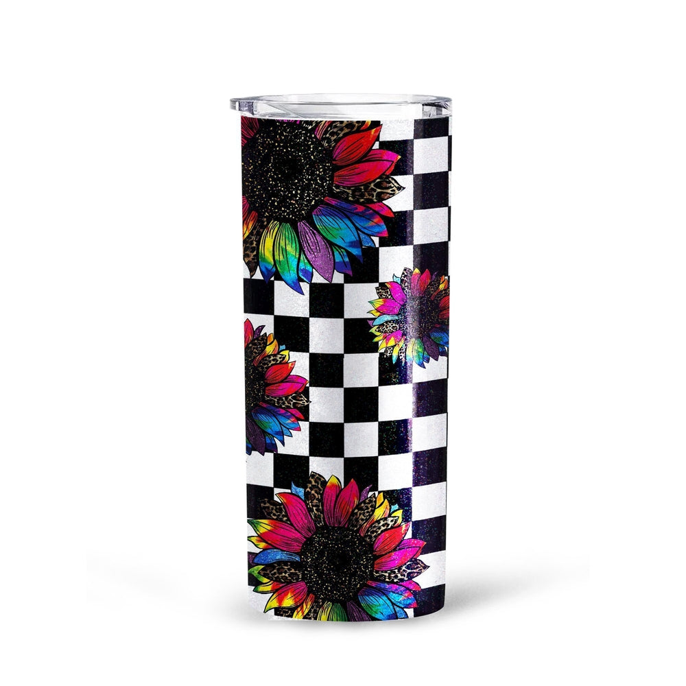 Checkerboard Sunflower Tall Glitter Tumbler Custom Leopard Pattern - Gearcarcover - 3